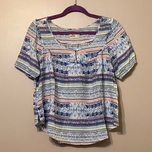 Hollister Blue Patterned Blouse, Small